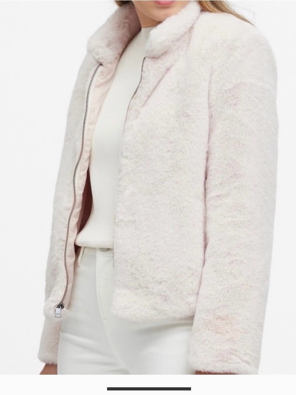 Banana Republic Light Pink Faux Fur Zip Jacket